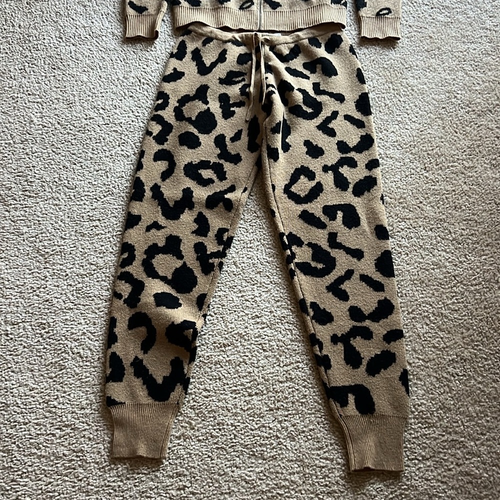 ๐ฅ MADELEINE THOMPSON Animal Print Mock Neck Zip Up Sweater and Pants Size S - Picture 4 of 17
